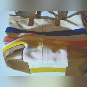 Coach Striped Canvas Brown Leather Purse Tote  M1382-F30041